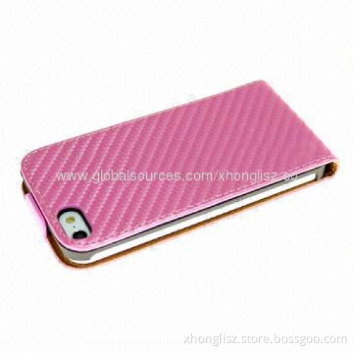 Carbon fiber leather case for iPhone 5/5S, open and close with magnet button